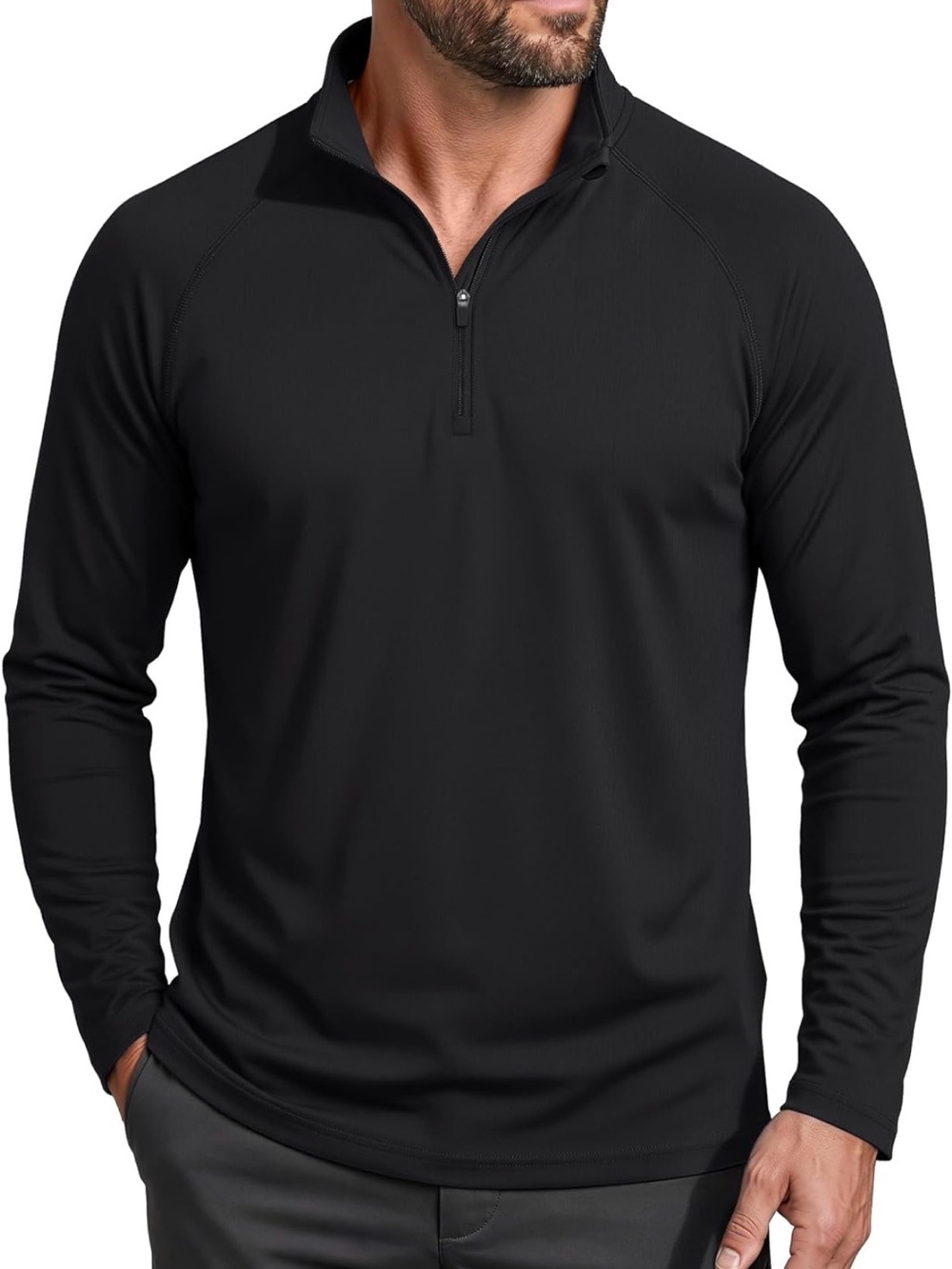 Men's Black Quarter-Zip Long Sleeve Pullover